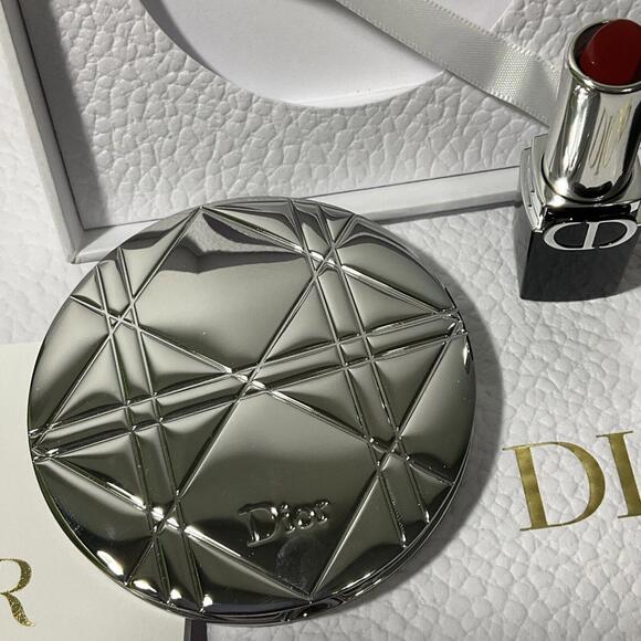 DIOR Silver Cannage Double Sided Mirror & Dior Lipstick Icone #720 NEW - Picture 2 of 7